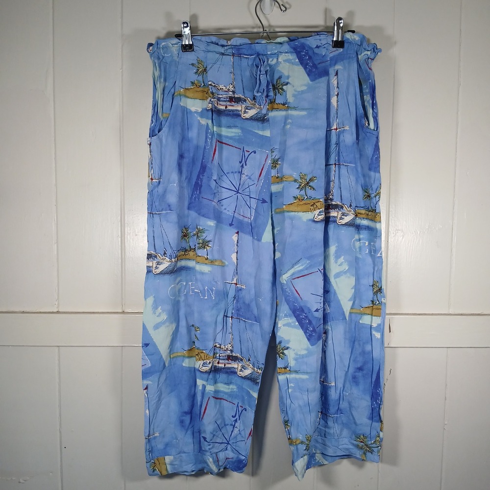 Jams World Catamaran Pants Womens XL Blue Nautical Sailboat Rayon W712-CATA